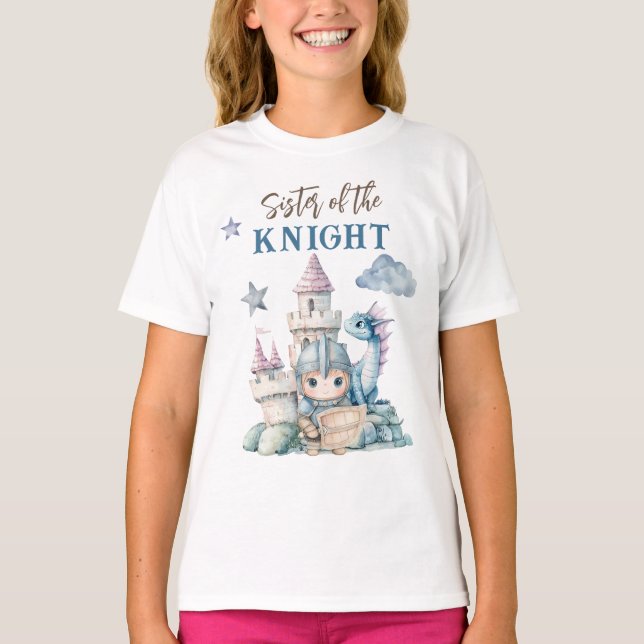 Fairytale Dreamy Dragon Blue Knight Baby Shower T Shirt (Framsida)