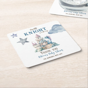 Fairytale Dreamy Dragon Blue Knight Baby Shower Underlägg Papper Kvadrat