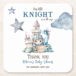 Fairytale Dreamy Dragon Blue Knight Baby Shower Underlägg Papper Kvadrat