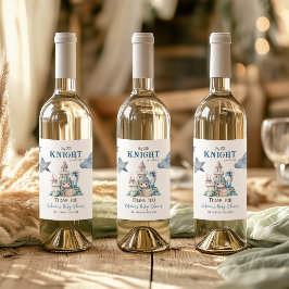 Fairytale Dreamy Dragon Blue Knight Baby Shower Vinflaska Etikett