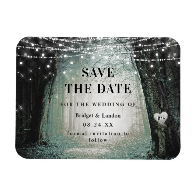 Fairytale Enchante Forest Grönt Save the Date Magnet (Horisontell)