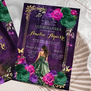 Fairytale Enchanted Forest Lilac Grönt Quinceañera Inbjudningar