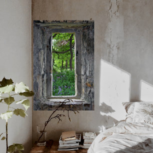Fairytale 'Fake' Stone Window med vy av blommor Poster