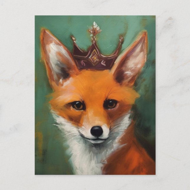 Fairytale Fantasy Red Fox i Krona Vykort (Framsida)