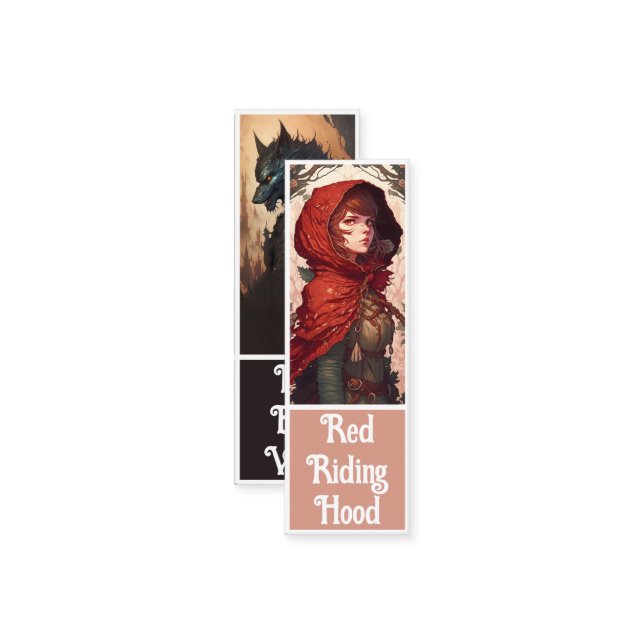 Fairytale Fantasy Red Riding Huva & Varg Bookmark Mini Visitkort (Fram/Back In Situ)