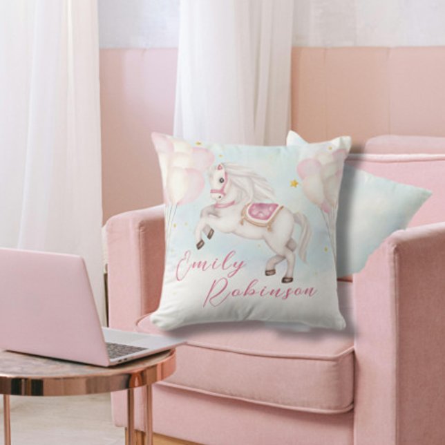 Fairytale flicka Pony rosa ballonger stjärnor Kudde (Skapare uppladdad)