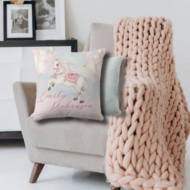 Fairytale flicka Pony rosa ballonger stjärnor Kudde (Skapare uppladdad)