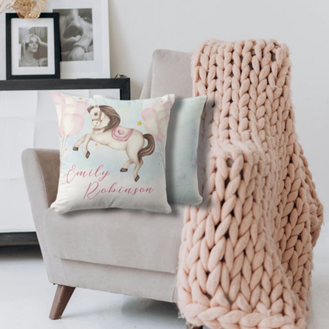 Fairytale flicka Pony rosa ballonger stjärnor Kudde (Skapare uppladdad)