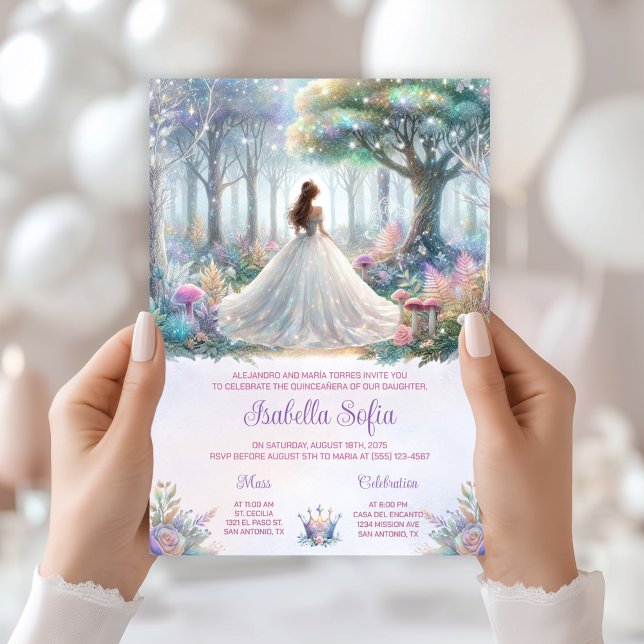 Fairytale Forest Quinceañera Inbjudningar (Enchanted forest invitation - you can change all of the text as needed for any event.)
