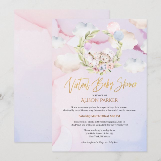 Fairytale Forest Rabbit Rosa | Virtuella babyskor Inbjudningar (Fram/baksida)