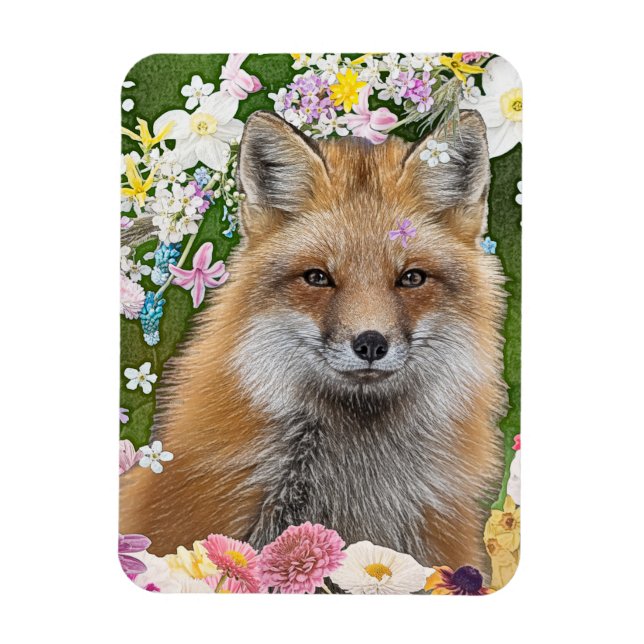 Fairytale Fox i Fält i Flowers Magnet (Vertikal)