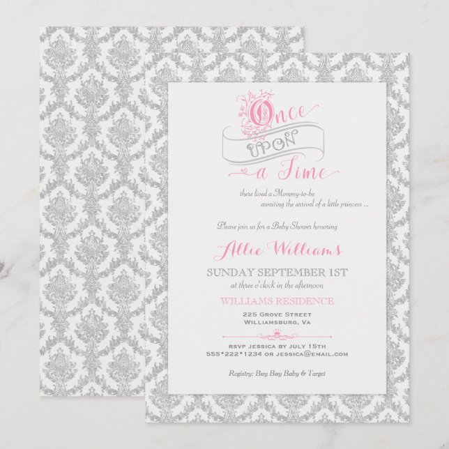 Fairytale Gång på en tids prinsessans babystövel Inbjudningar (Fram/baksida)