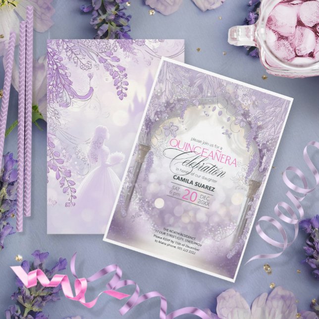 Fairytale Garden Quinceanera Lavender/Lilac ID1030 Inbjudningar (Skapare uppladdad)