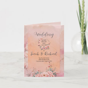 Fairytale Garden Rosa Foldat Bröllopsprogram Tack Kort