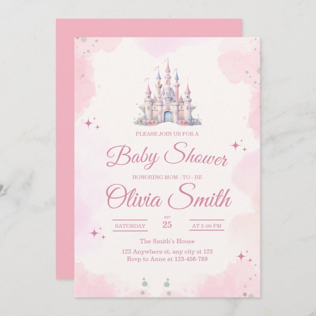 Fairytale Girl Baby Shower, Princess Baby Shower Inbjudningar (Fram/baksida)