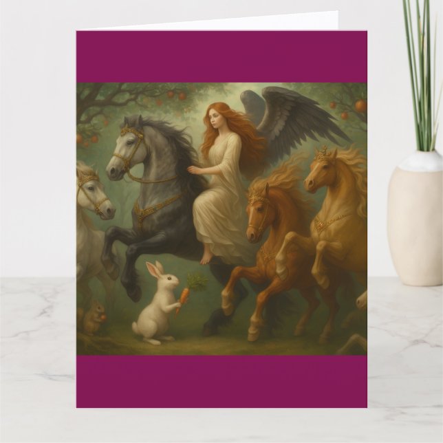 Fairytale Horses and Angel Folded Greeting Card Kort (Framsida)