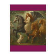 Fairytale Horses and Angel Postcard