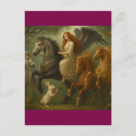 Fairytale Horses and Angel Postcard Vykort