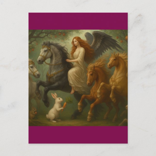 Fairytale Horses and Angel Postcard Vykort (Framsida)