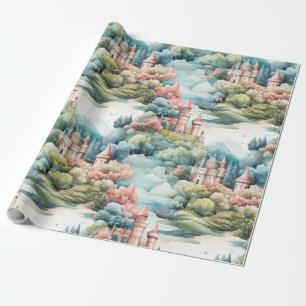 Fairytale in Fairyland Castles Pastel Rosa Blue Presentpapper