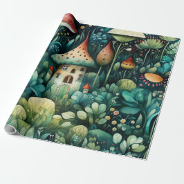 Fairytale in Fairyland Mushroom House Grönt Orange Presentpapper