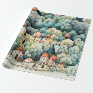 Fairytale in Fairyland Village Grönt and Orange Presentpapper
