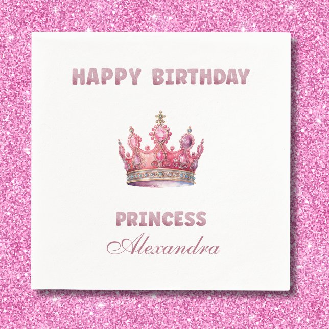 Fairytale Krona Rosa Girl Girl Birthday Pappersservett (Skapare uppladdad)