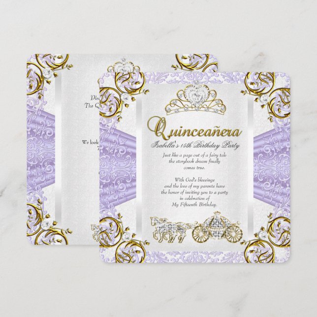 Fairytale Lavender Quinceanera 15:e födelsedagen 2 Inbjudningar (Fram/baksida)