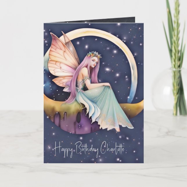 Fairytale Lila Watercolor Fairy Birthday Kort (Framsida)