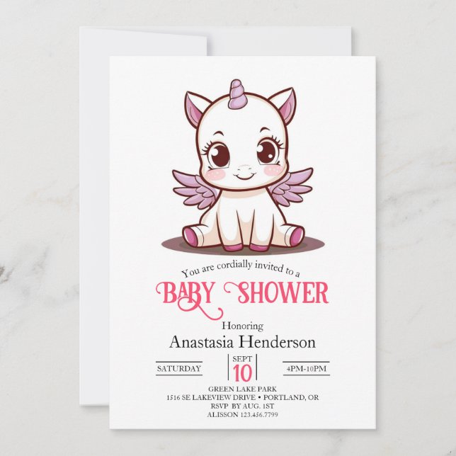 Fairytale Loely Unicorn Baby Shower Inbjudningar (Framsida)