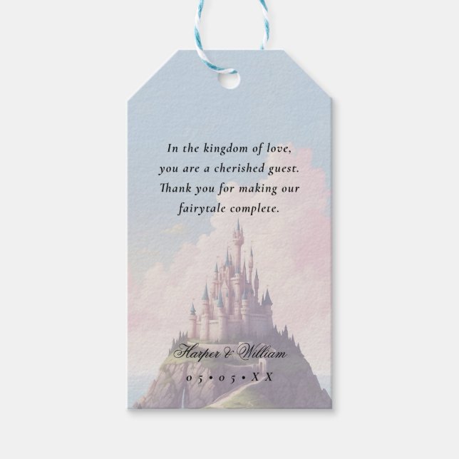 Fairytale lovebird bröllop presentetikett (Framsidan)