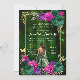 Fairytale Magic Forest Lilac Grönt Quinceañera Inbjudningar