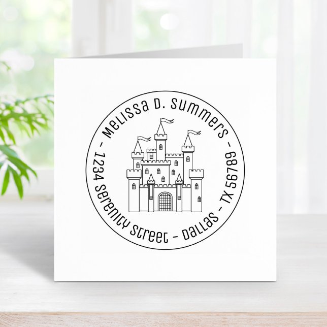 Fairytale Medieval Royal Castle Round Adress 3 Stämpel (Skapare uppladdad)