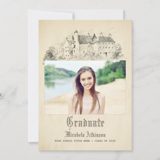 Fairytale Old Vintage Castle Studentfest Inbjudningar (Framsida)