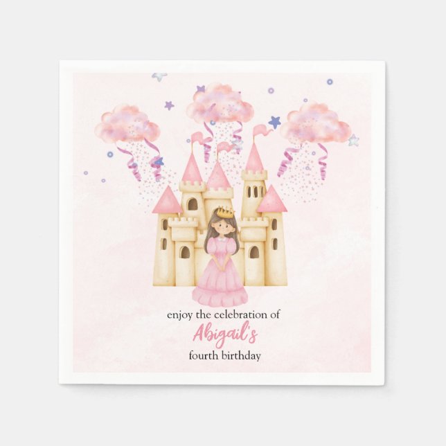 Fairytale Pink Castle Princess All Ages Birthday Pappersservett (Framsidan)