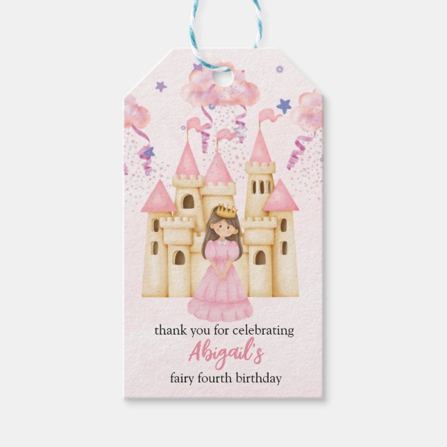Fairytale Pink Castle Princess All Ages Birthday Presentetikett (Framsidan)