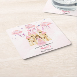 Fairytale Pink Castle Princess All Ages Birthday Underlägg Papper Kvadrat