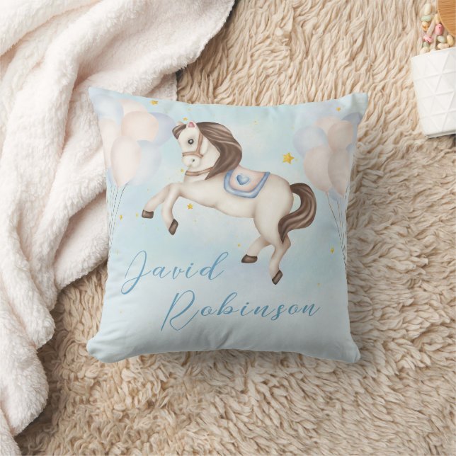 Fairytale pojke Pony Blue-ballonger stjärnor Kudde (Filt)