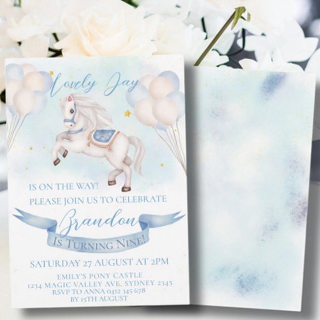 Fairytale Pony Balloons 1st Birthday Boy Party Inbjudningar (Skapare uppladdad)