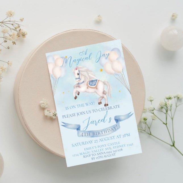 Fairytale Pony Star Balloon 1:a födelsedagspojken  Inbjudningar (Skapare uppladdad)