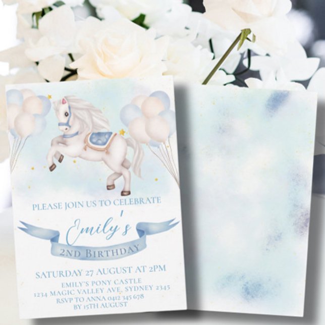 Fairytale Pony Star Balloon 1st Birthday Boy Party Inbjudningar (Skapare uppladdad)