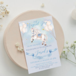 Fairytale Pony Star Balloon 1st Birthday Boy Party Inbjudningar