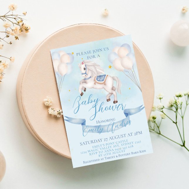 Fairytale Pony Star Balloons Baby Shower Boy Inbjudningar (Skapare uppladdad)