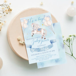 Fairytale Pony Star Balloons Baby Shower Boy Inbjudningar