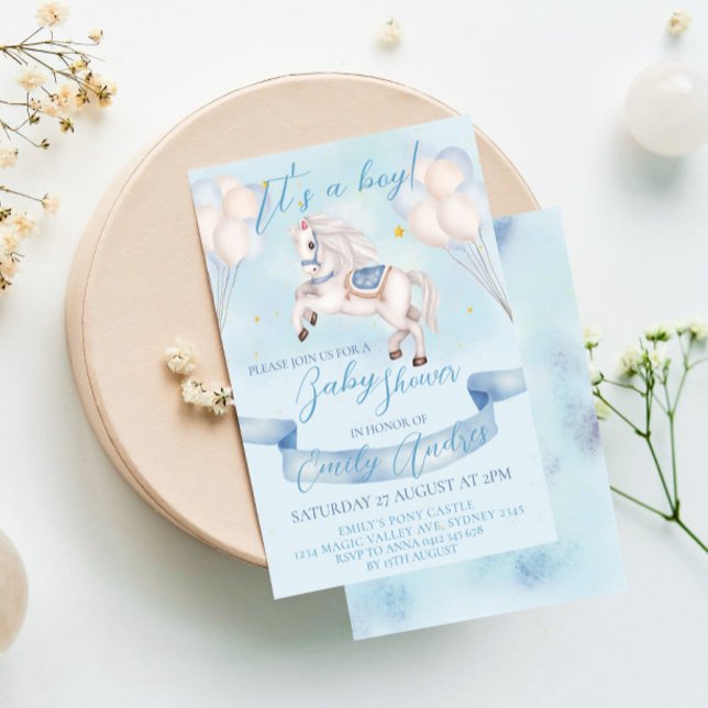 Fairytale Pony Star Balloons Baby Shower Boy Inbjudningar (Skapare uppladdad)