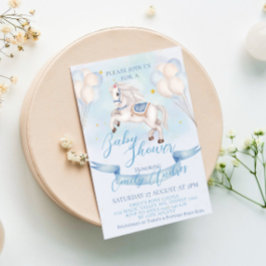 Fairytale Pony Stars Balloons Baby Shower Boy Inbjudningar