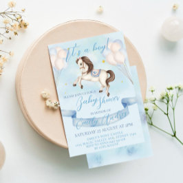 Fairytale Pony Stars Balloons Baby Shower Boy Inbjudningar