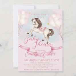 Fairytale Pony Stars Rosa Balloons Baby Shower Inbjudningar
