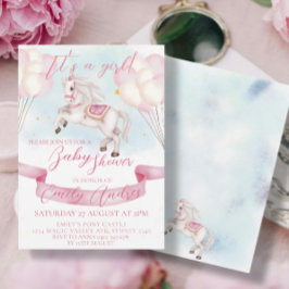 Fairytale Pony Stars Rosa Balloons Baby Shower Inbjudningar