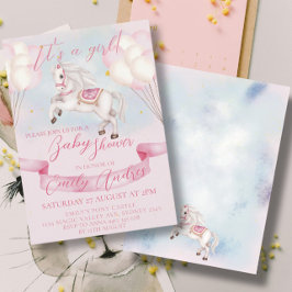 Fairytale Pony Stars Rosa Balloons Baby Shower Inbjudningar
